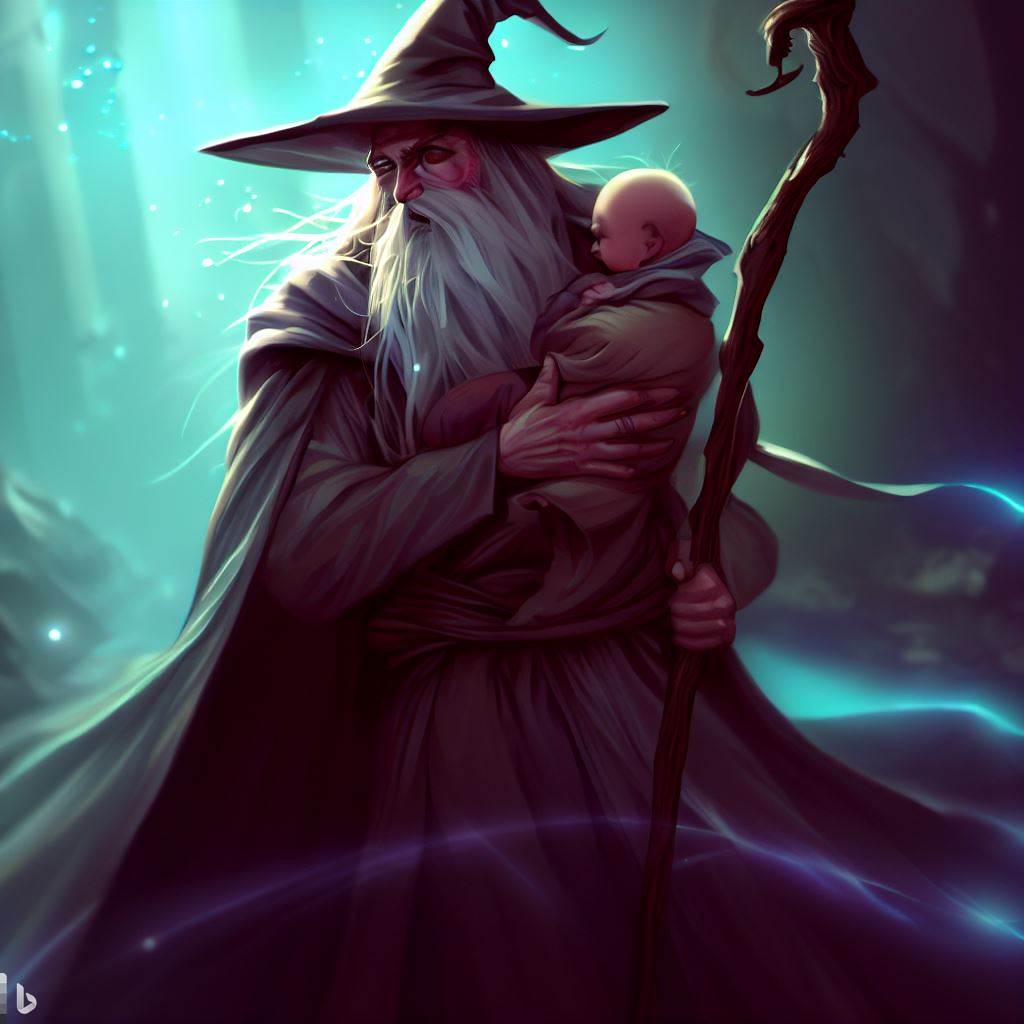 Merlin carregando o bebê Arthur